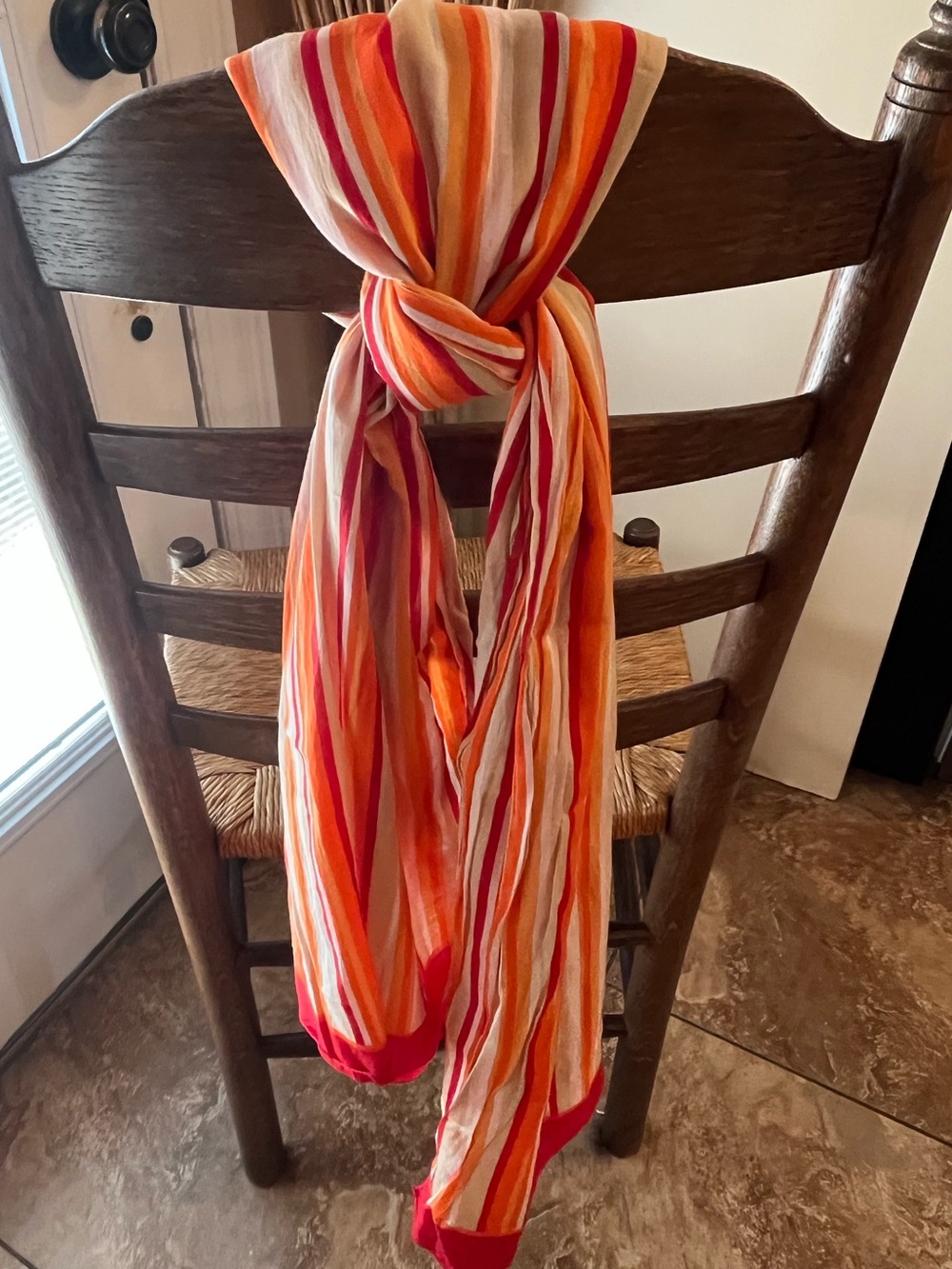 Olsen Europe Long Lightweight Oblong Scarf Orange Red Striped Shawl Wrap